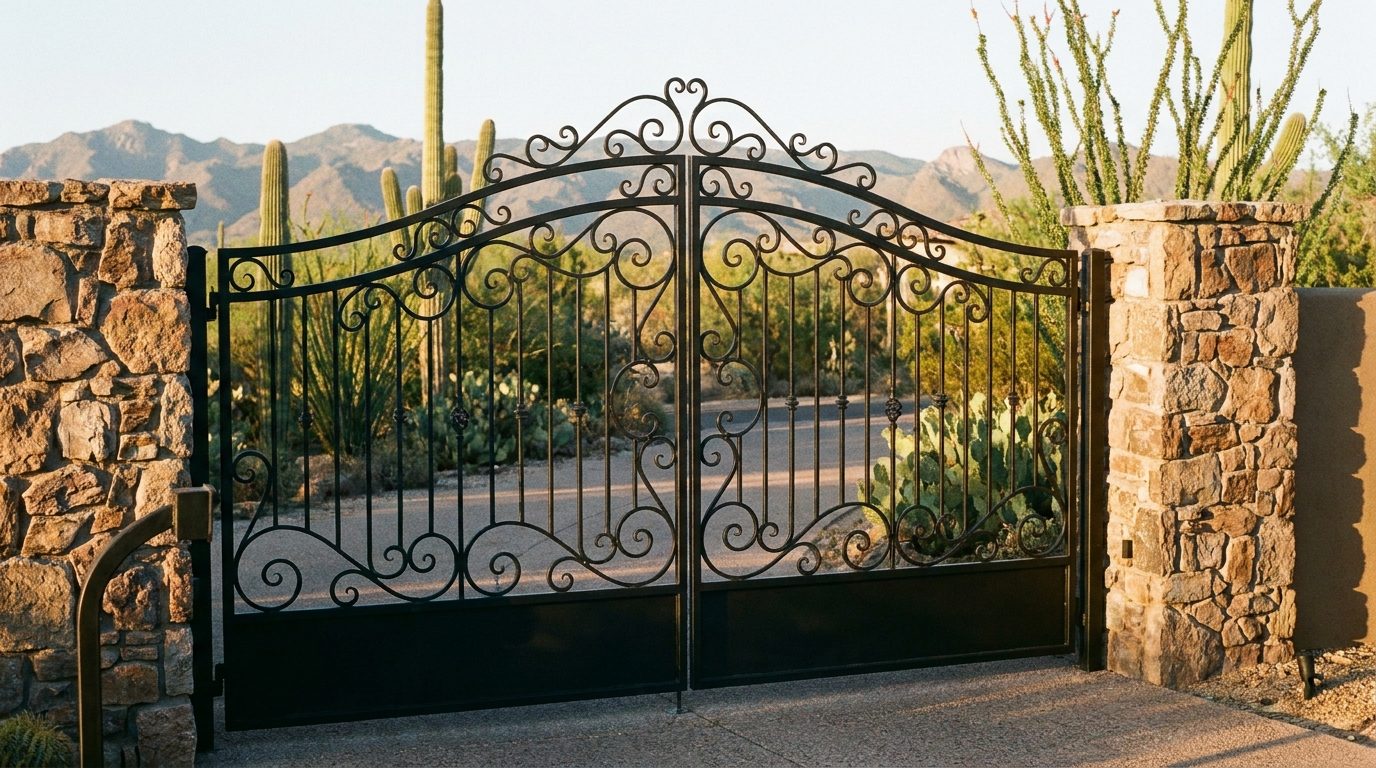 Custom-fabricated metal driveway gate
