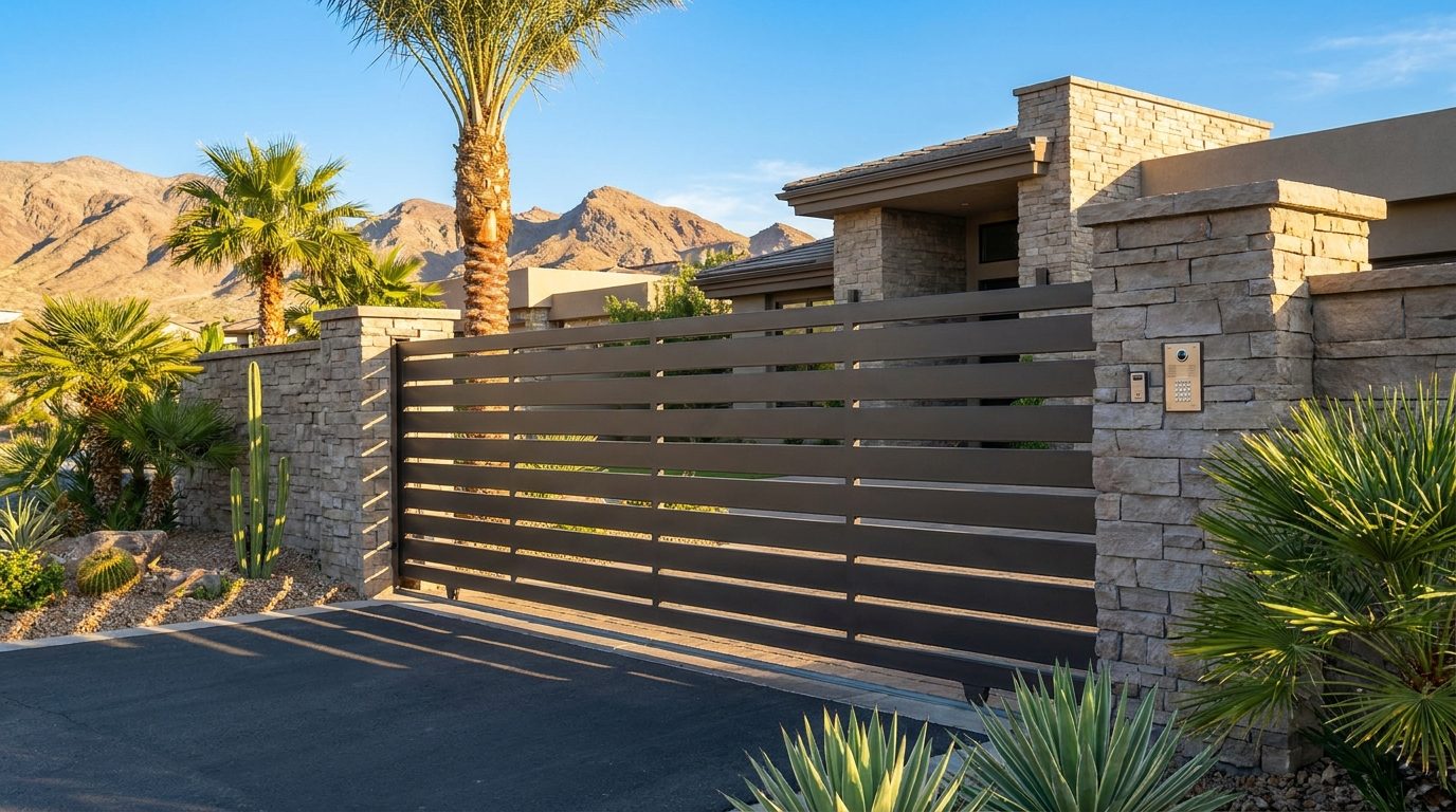 Modern automated driveway gate installed by Gate Access Services in Henderson, NV